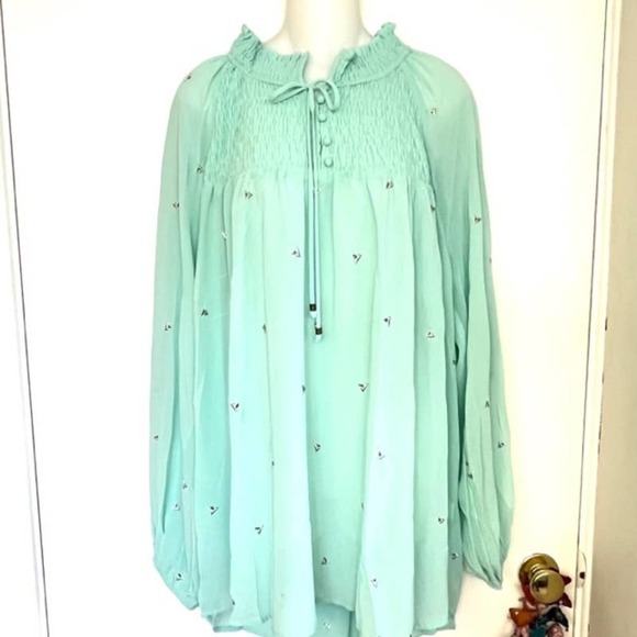 NWOT HAYDEN LA MINT GREEN CHIFFON PEASANT TOP PLUS SIZE 1XL - Picture 2 of 9